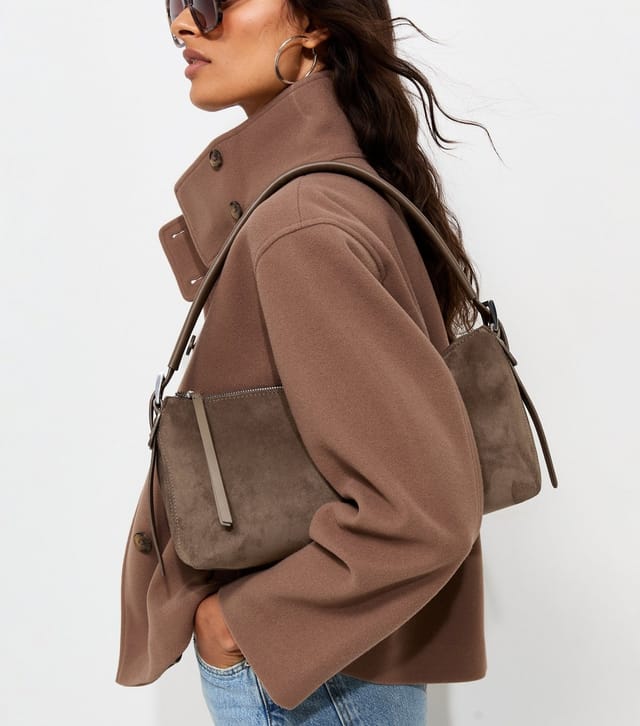 New Look Grey Faux Suede Shoulder Bag New Look - 2