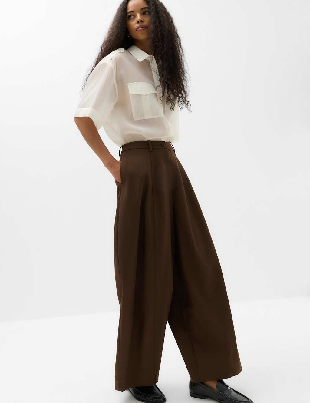 Marks & Spencer M&S Barrel Leg Trousers Chocolate - 1