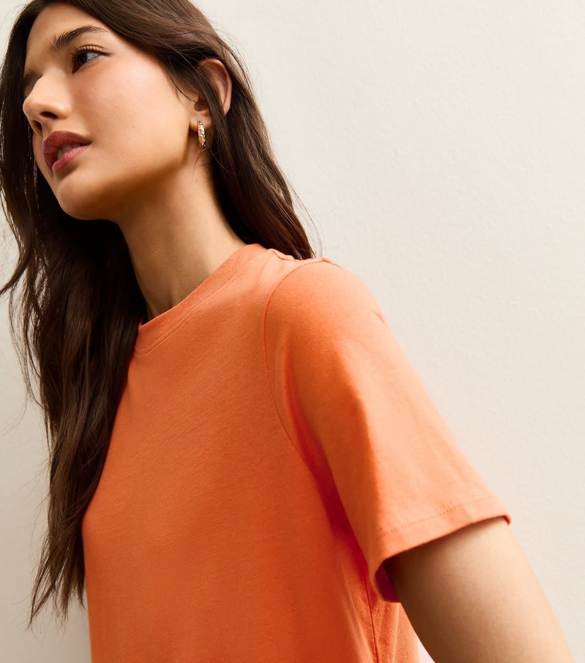 New Look Women's Bright Orange Cotton Crew Neck T-Shirt New Look