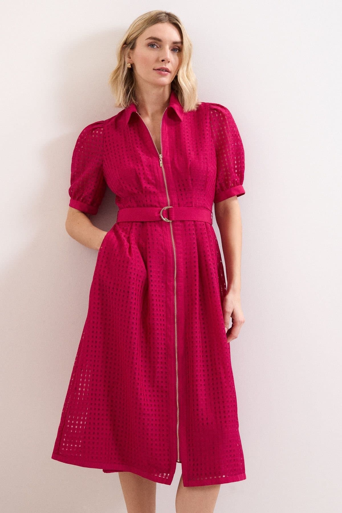 Phase Eight Phase Eight Women's Carey Belted Midi Shirt Dress in Fuchsia