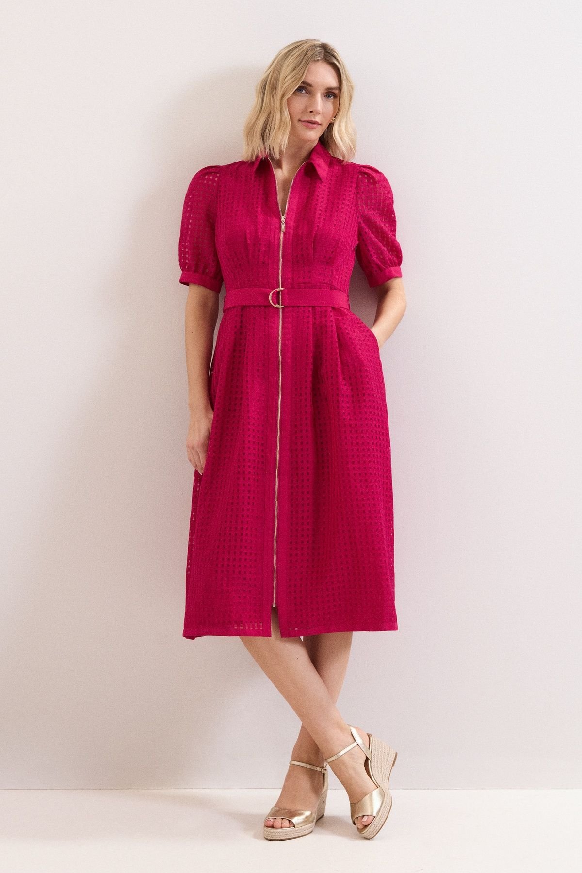 Phase Eight Phase Eight Women's Carey Belted Midi Shirt Dress in Fuchsia - 3