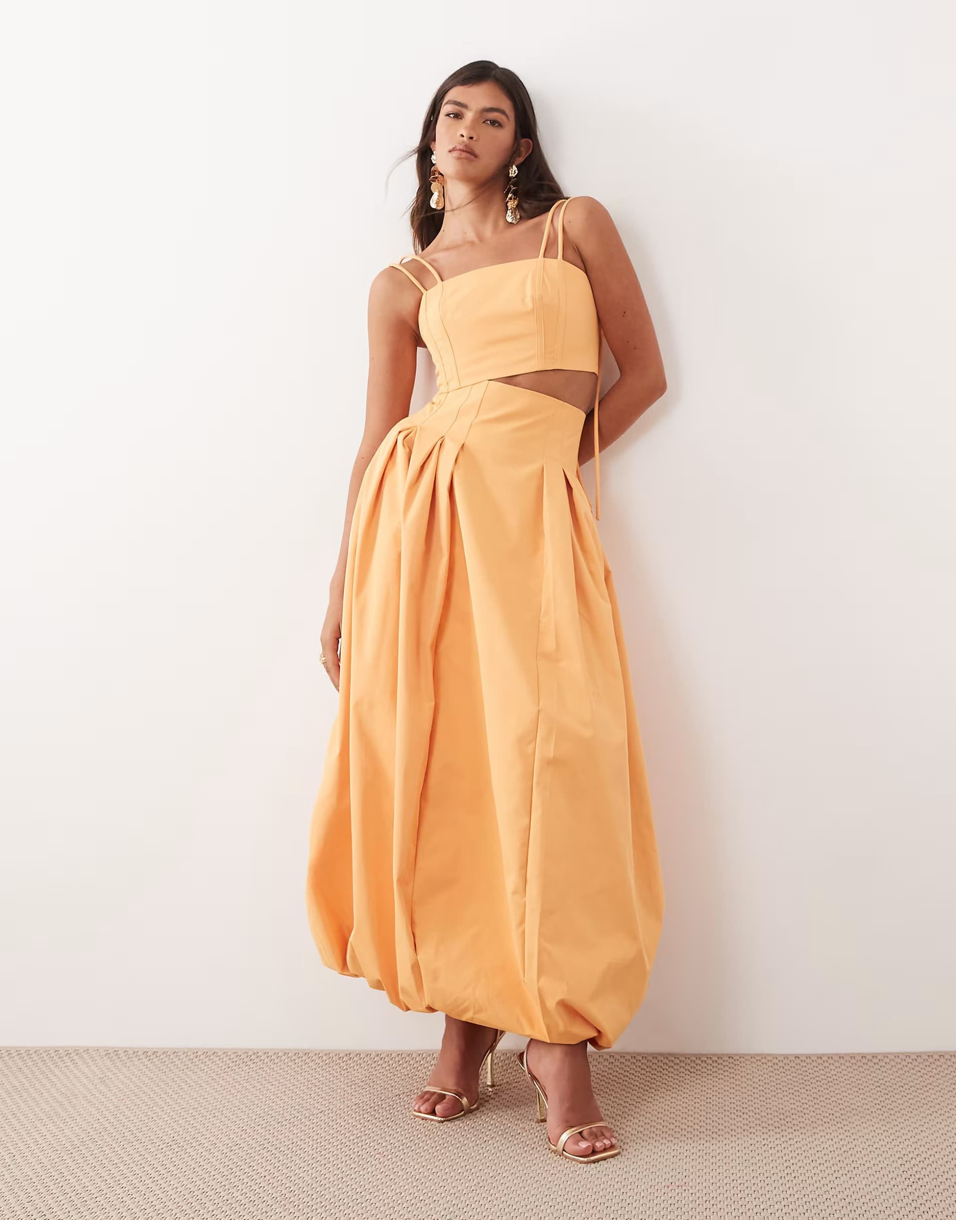 ASOS ARRANGE co-ord high waisted bubble midi skirt in orange