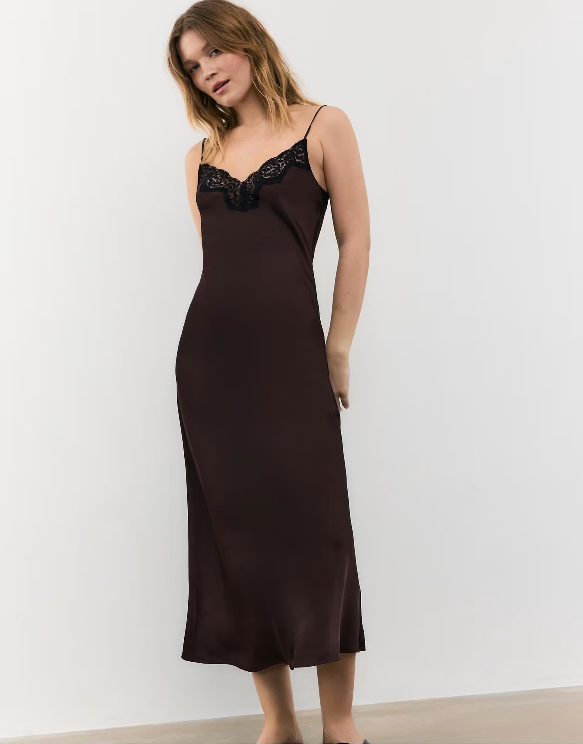 ASOS Stradivarius Satin camisole dress in brown