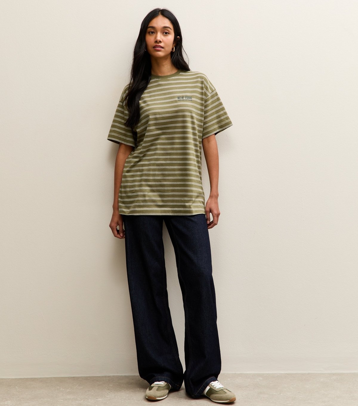 New Look Women's Green Cotton Striped New York Oversized T-Shirt New Look - 3