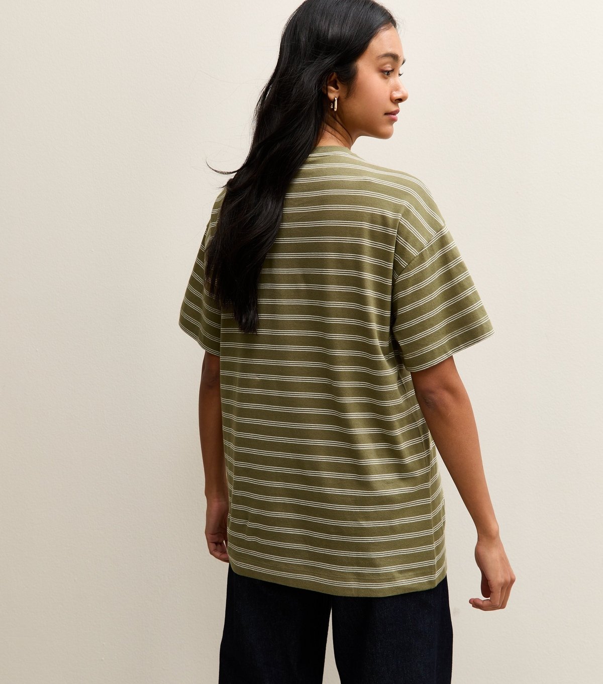 New Look Women's Green Cotton Striped New York Oversized T-Shirt New Look - 4