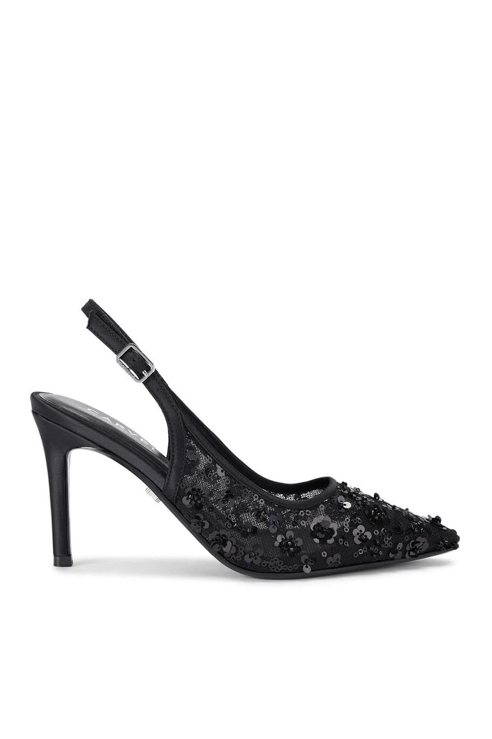 Carvela Carvela Black Mesh Sequined Fabric Heels