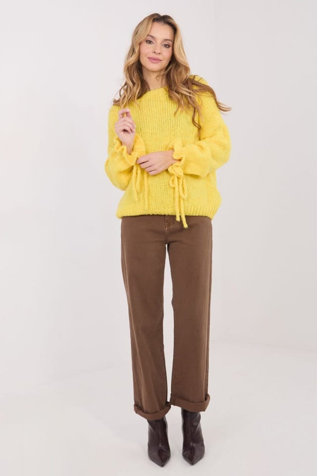 Love Lace Love Lace Women's Everyday Round Neck Ruffle Tie Sleeve Sweater in Yellow - 2