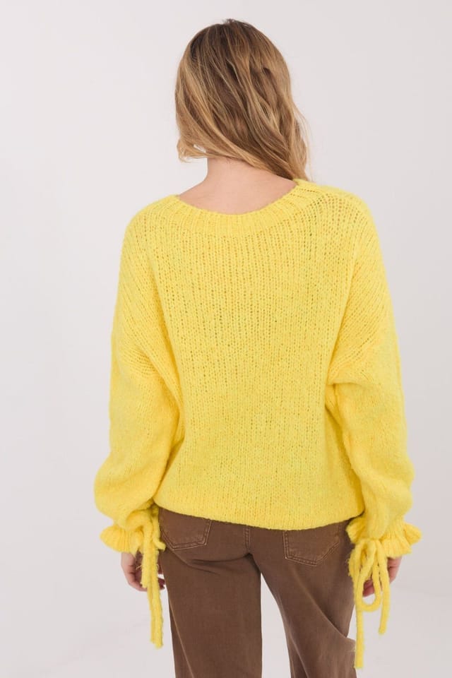 Love Lace Love Lace Women's Everyday Round Neck Ruffle Tie Sleeve Sweater in Yellow - 3