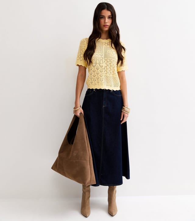 New Look Women's Light Yellow Cotton Rich Pointelle Patchwork Short Sleeve Top New Look - 3