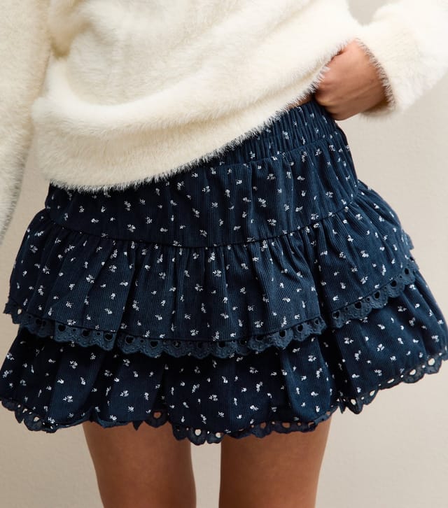 New Look Girls' Navy Corduroy Floral Print Rara Skort New Look - 2