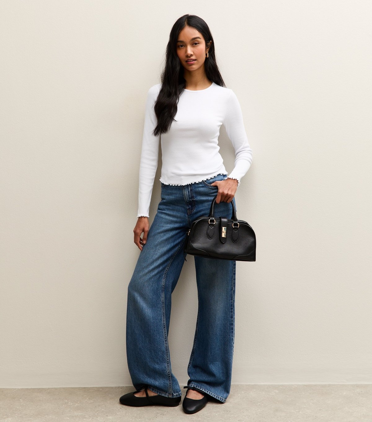 New Look Women's White Ribbed Long Sleeve Babylock T-Shirt New Look - 3