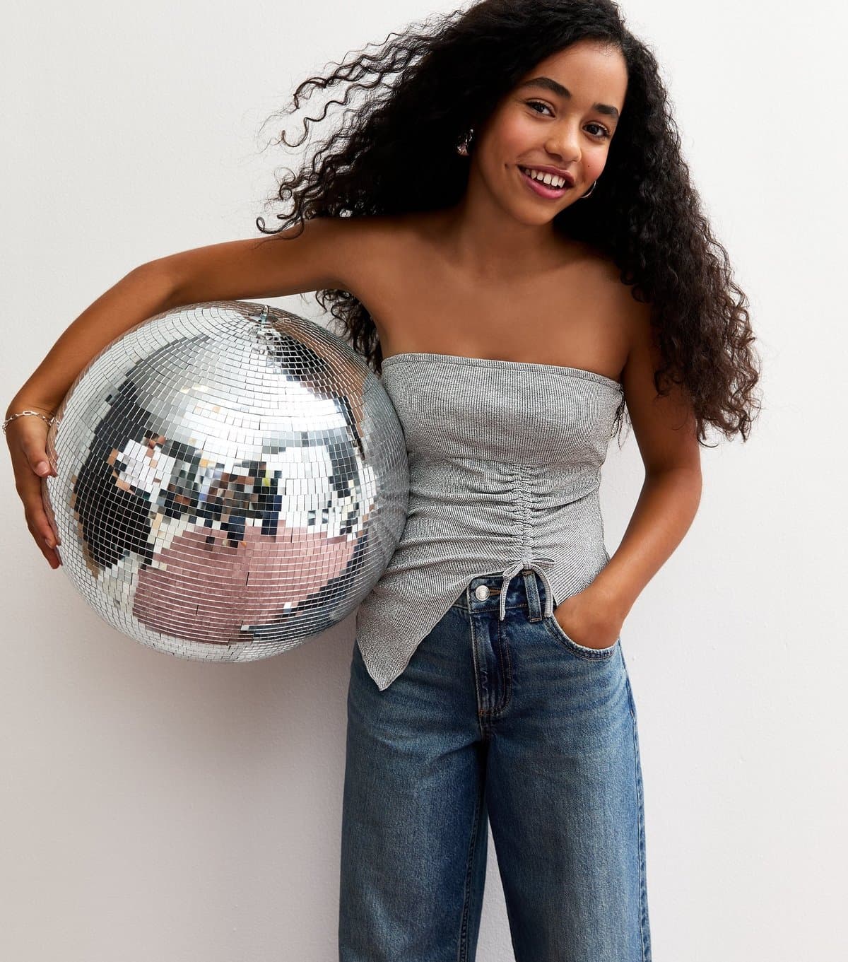 New Look Girls' Silver Sparkle Bandeau Top New Look