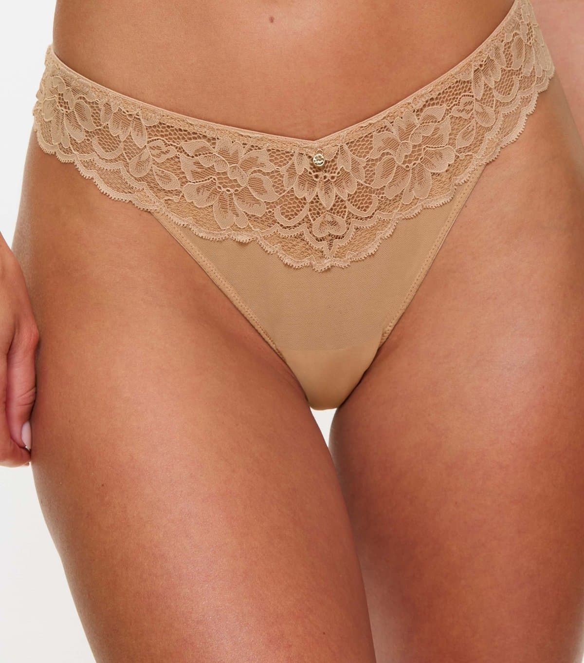 Ann Summers Women's Oatmeal Lace Panel Thong Ann Summers New Look