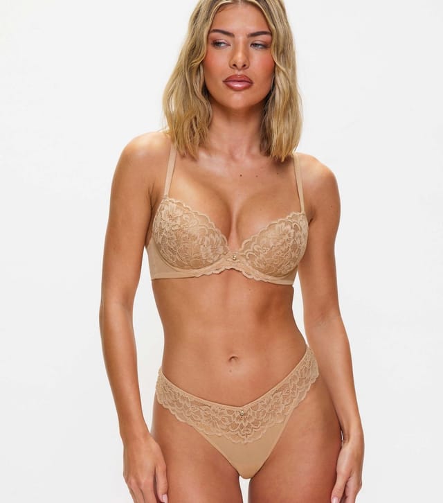 Ann Summers Women's Oatmeal Lace Panel Thong Ann Summers New Look - 2