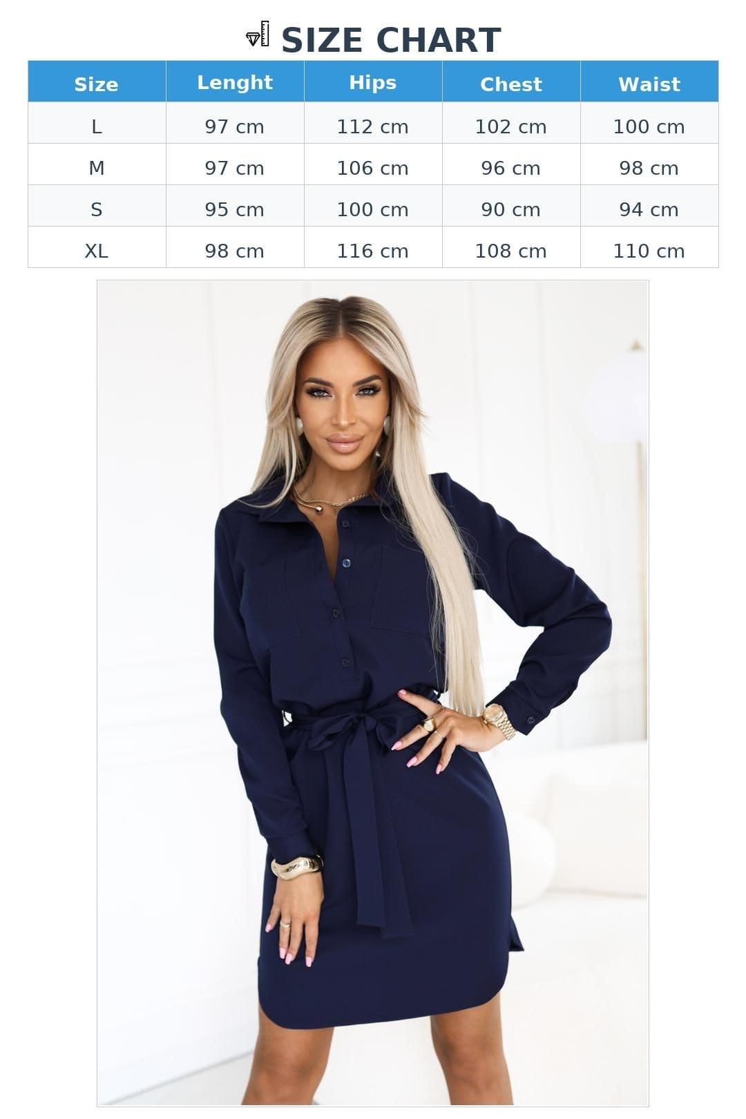 Love Lace Love Lace Women's Navy Button Waist Tie Shirt Dress - 4
