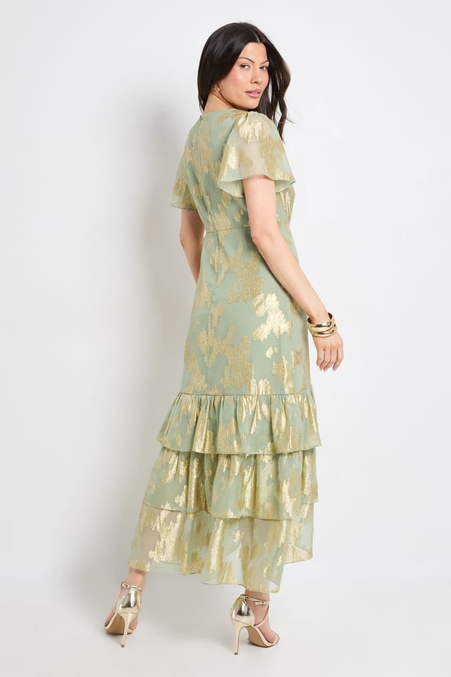 Wallis Wallis Women's Metallic Ruffle Hem Midi Dress in Sage - 3
