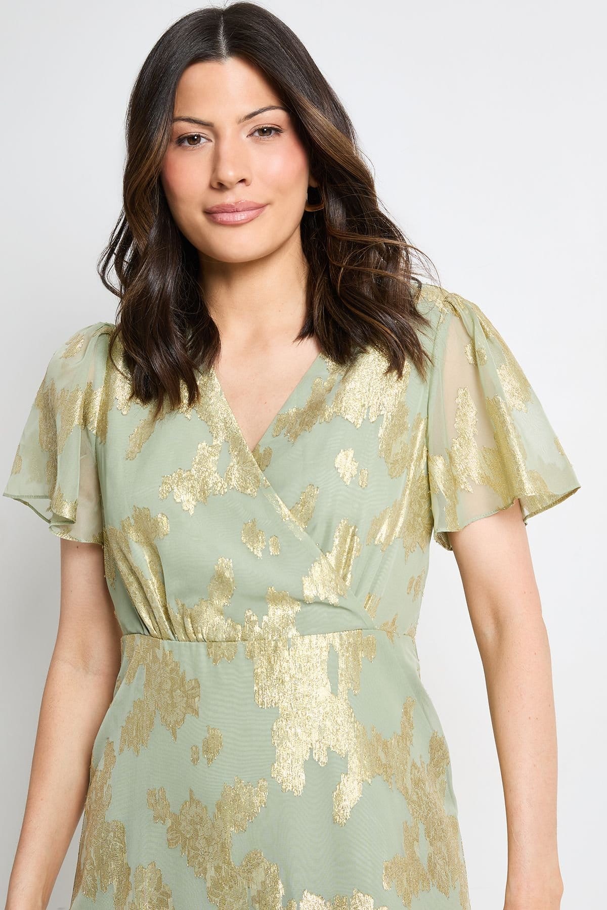 Wallis Wallis Women's Metallic Ruffle Hem Midi Dress in Sage - 4