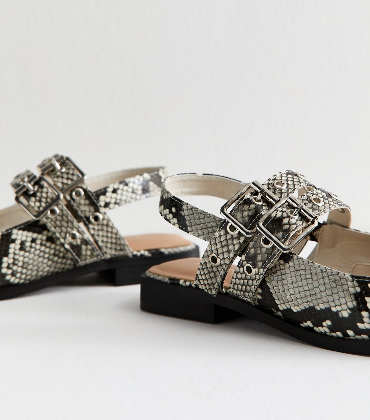 New Look Women's Snake Print Faux Leather Eyelet Strap Mary Jane Flats Vegan New Look - 3