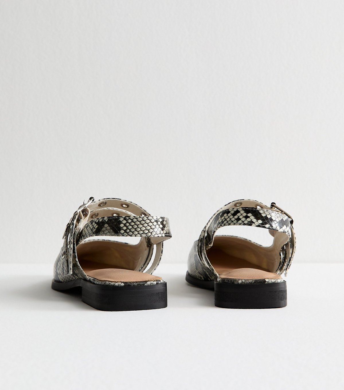 New Look Women's Snake Print Faux Leather Eyelet Strap Mary Jane Flats Vegan New Look - 4