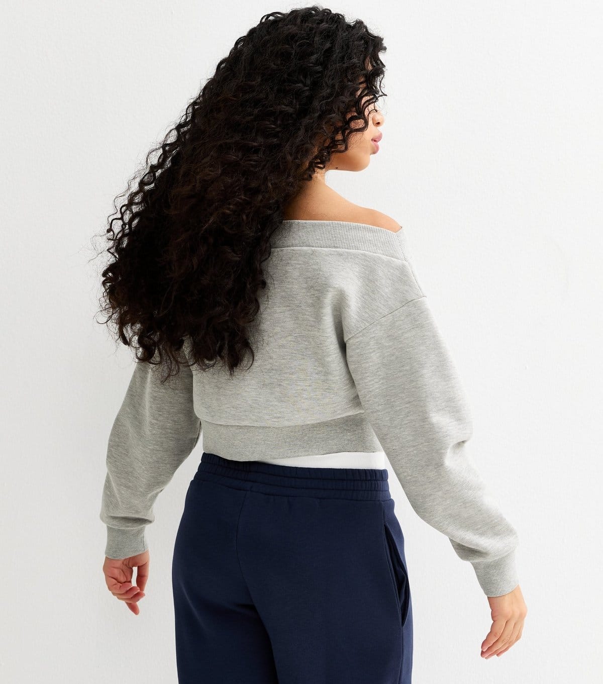 New Look Girls' Grey New York Print Off Shoulder Cropped Sweatshirt New Look - 4