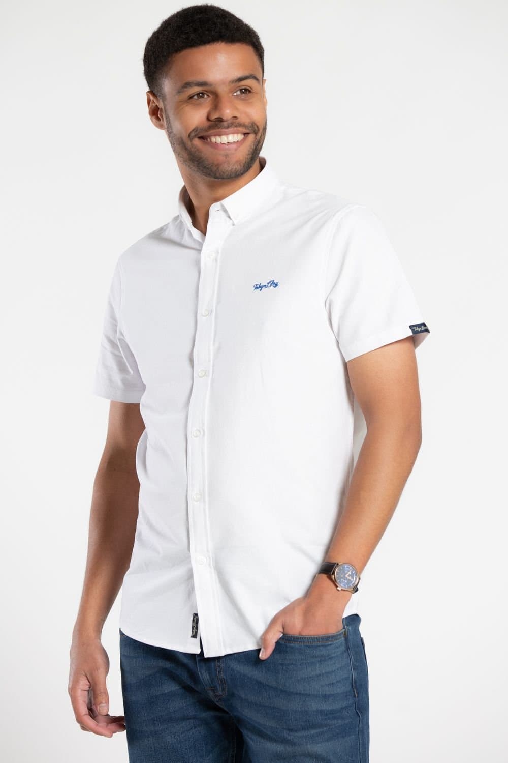 Tokyo Laundry Tokyo Laundry Men's Cotton Short Sleeved Button-Up Oxford Shirt in White