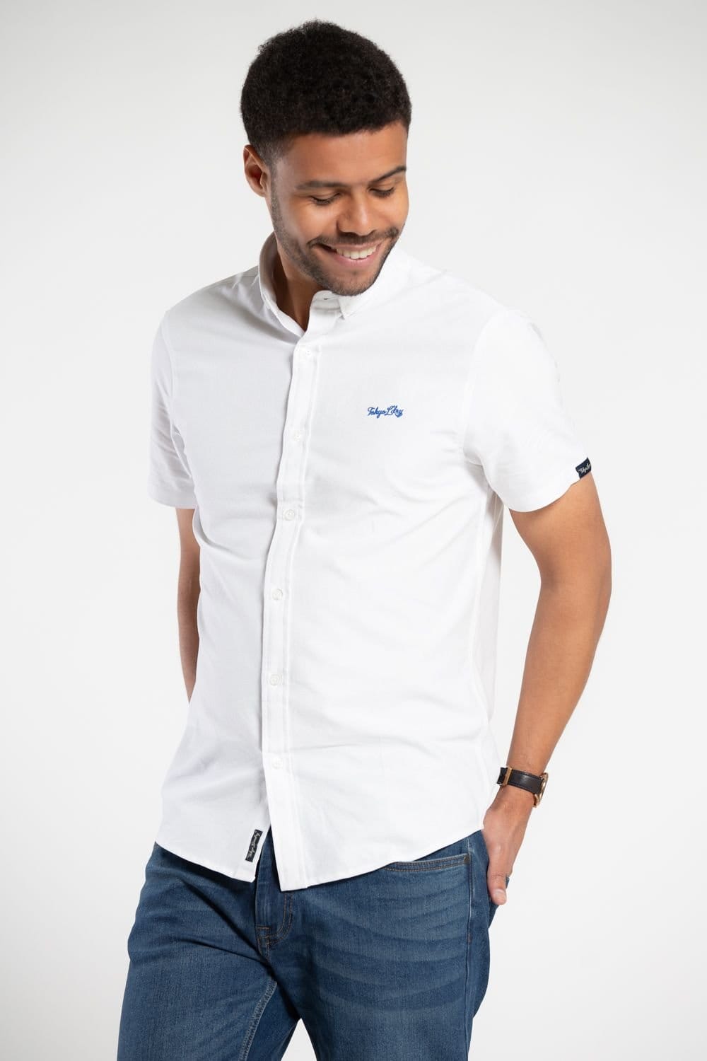 Tokyo Laundry Tokyo Laundry Men's Cotton Short Sleeved Button-Up Oxford Shirt in White - 4