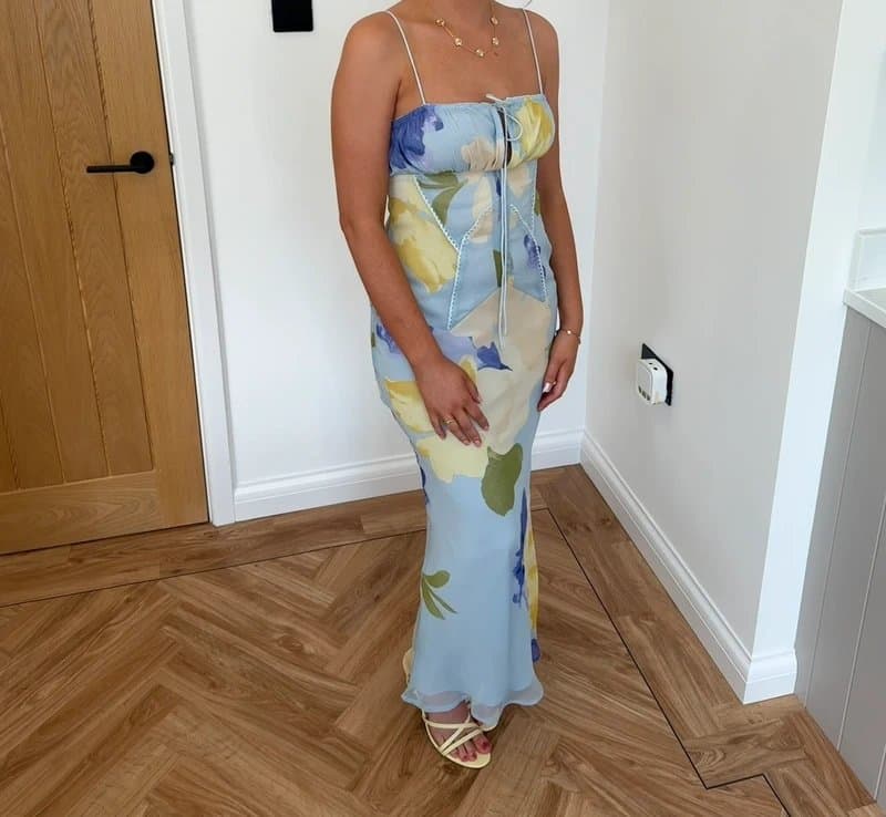 ASOS Bardot chiffon bias midi dress in lilac floral print