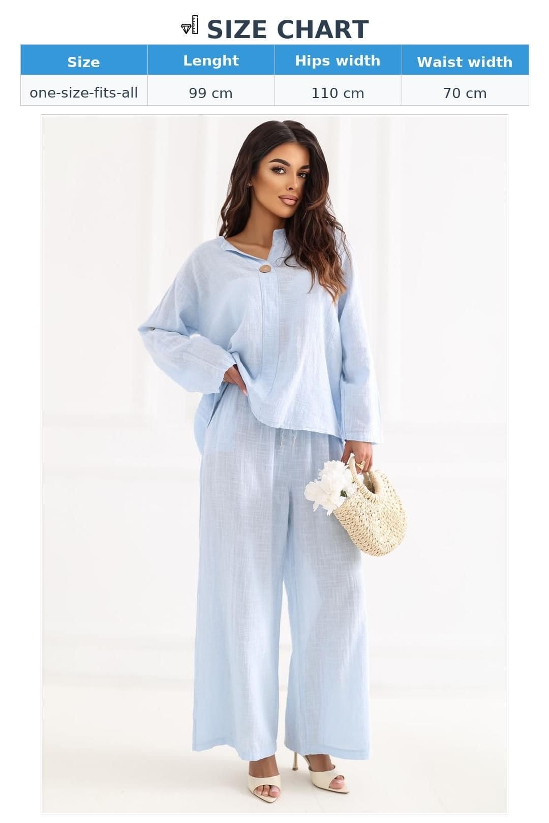 Love Lace Love Lace Women's Italian Cotton High Waist Wide Leg Tie Trousers in Blue - 4