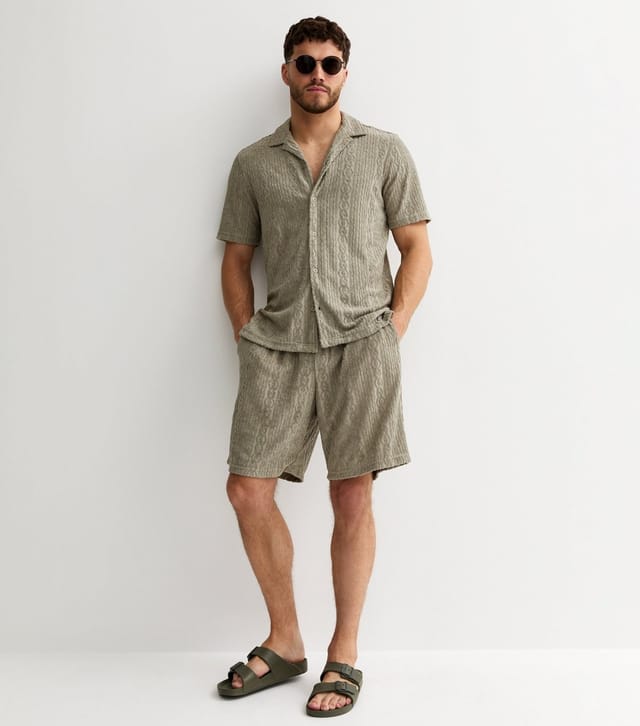 New Look Men's Light Khaki Regular Patterned Terry Towelling Shirt New Look - 3
