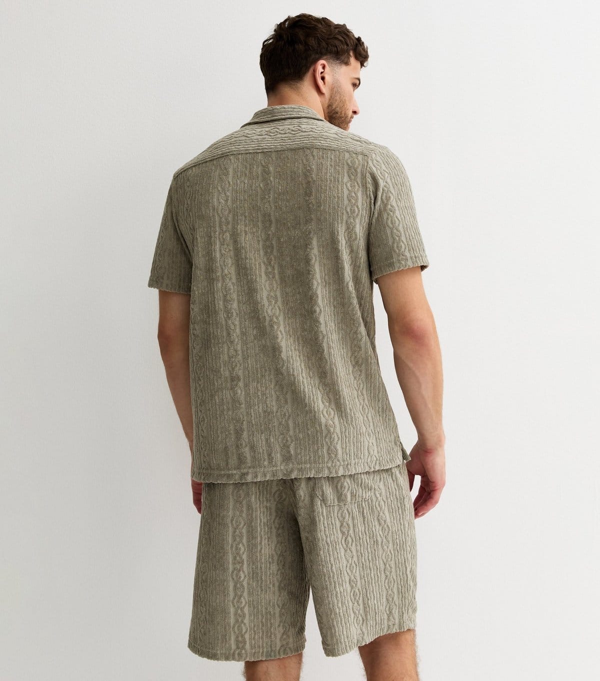New Look Men's Light Khaki Regular Patterned Terry Towelling Shirt New Look - 4