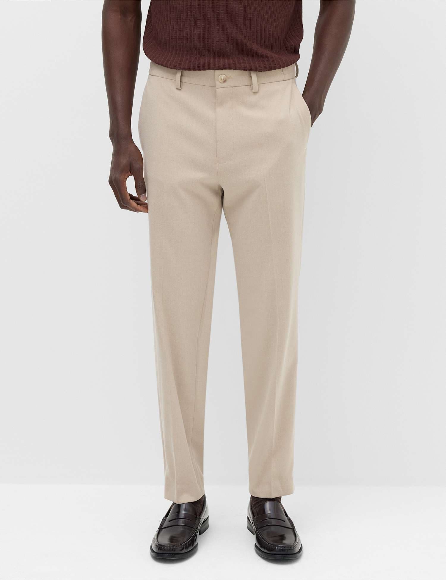 Marks & Spencer M&S Tailored Fit Flannel Smart Trousers Putty
