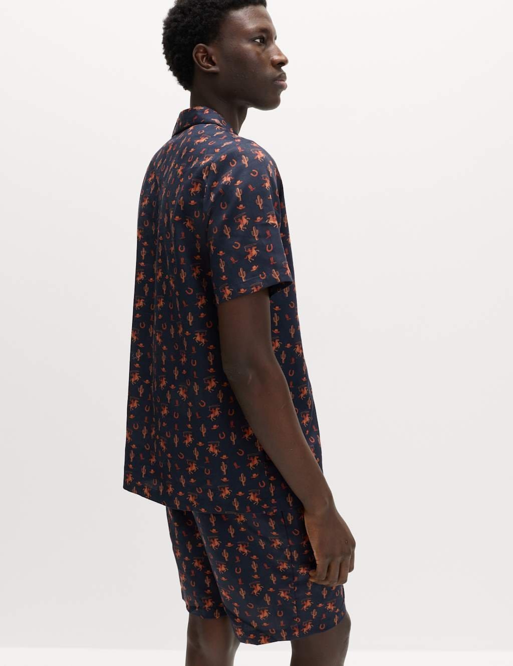 Marks & Spencer M&S Pure Cotton Cowboy Print Pyjama Set Rust Mix - 4