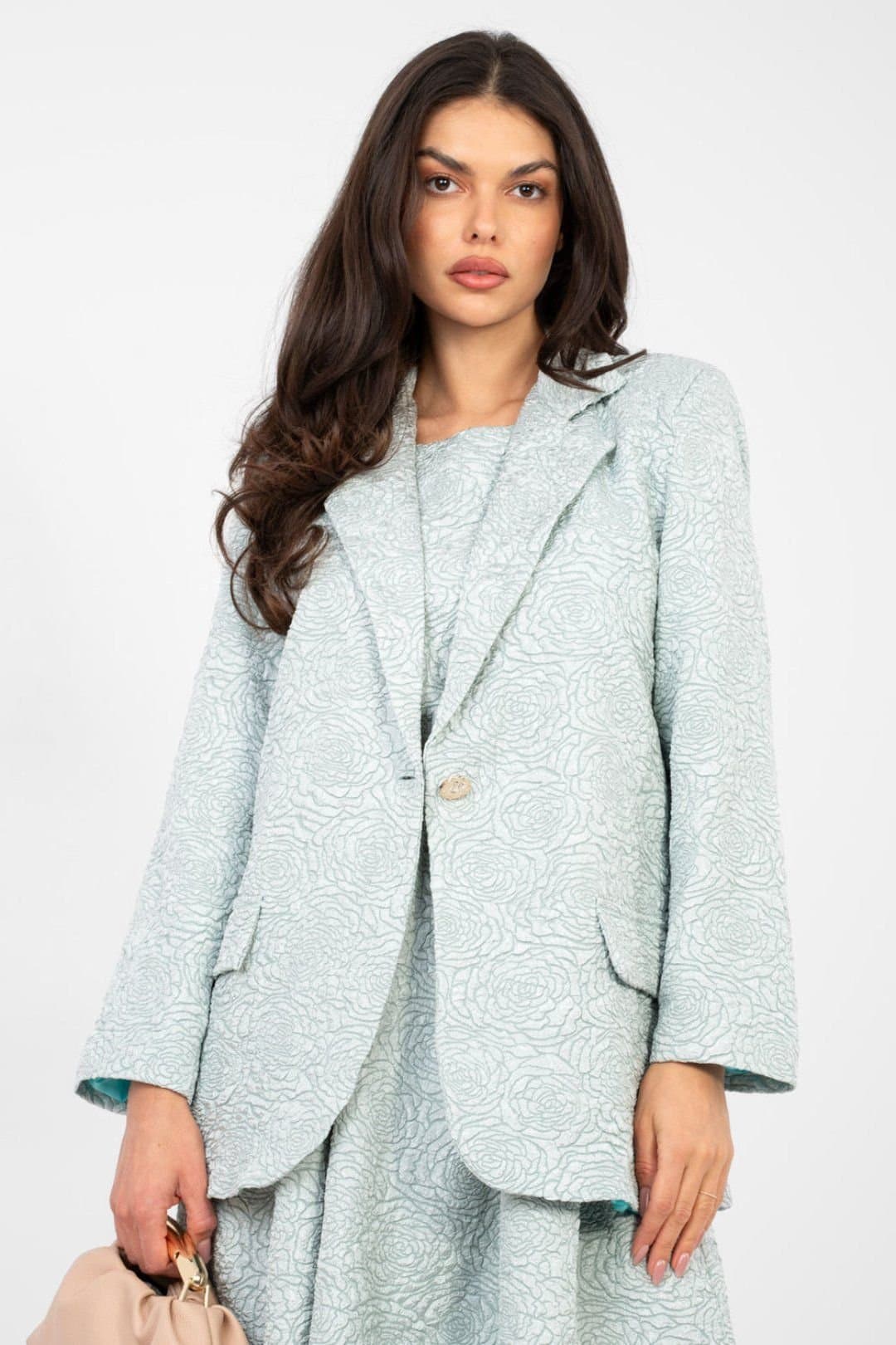 Love Lace Love Lace Women's Floral Embossed Textured Blazer Jacket in Green