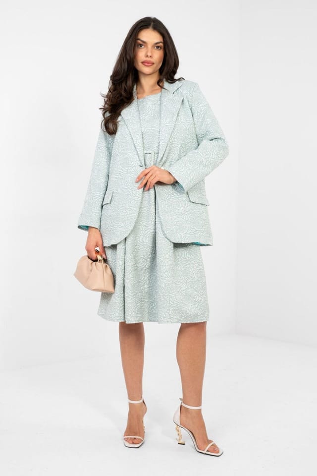 Love Lace Love Lace Women's Floral Embossed Textured Blazer Jacket in Green - 2