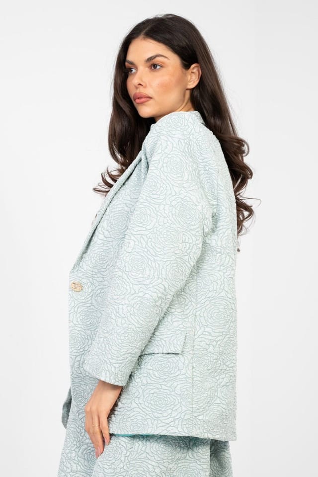 Love Lace Love Lace Women's Floral Embossed Textured Blazer Jacket in Green - 3