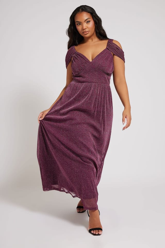 Yours Yours Women's Metallic Cold Shoulder Maxi Dress in Purple - 3