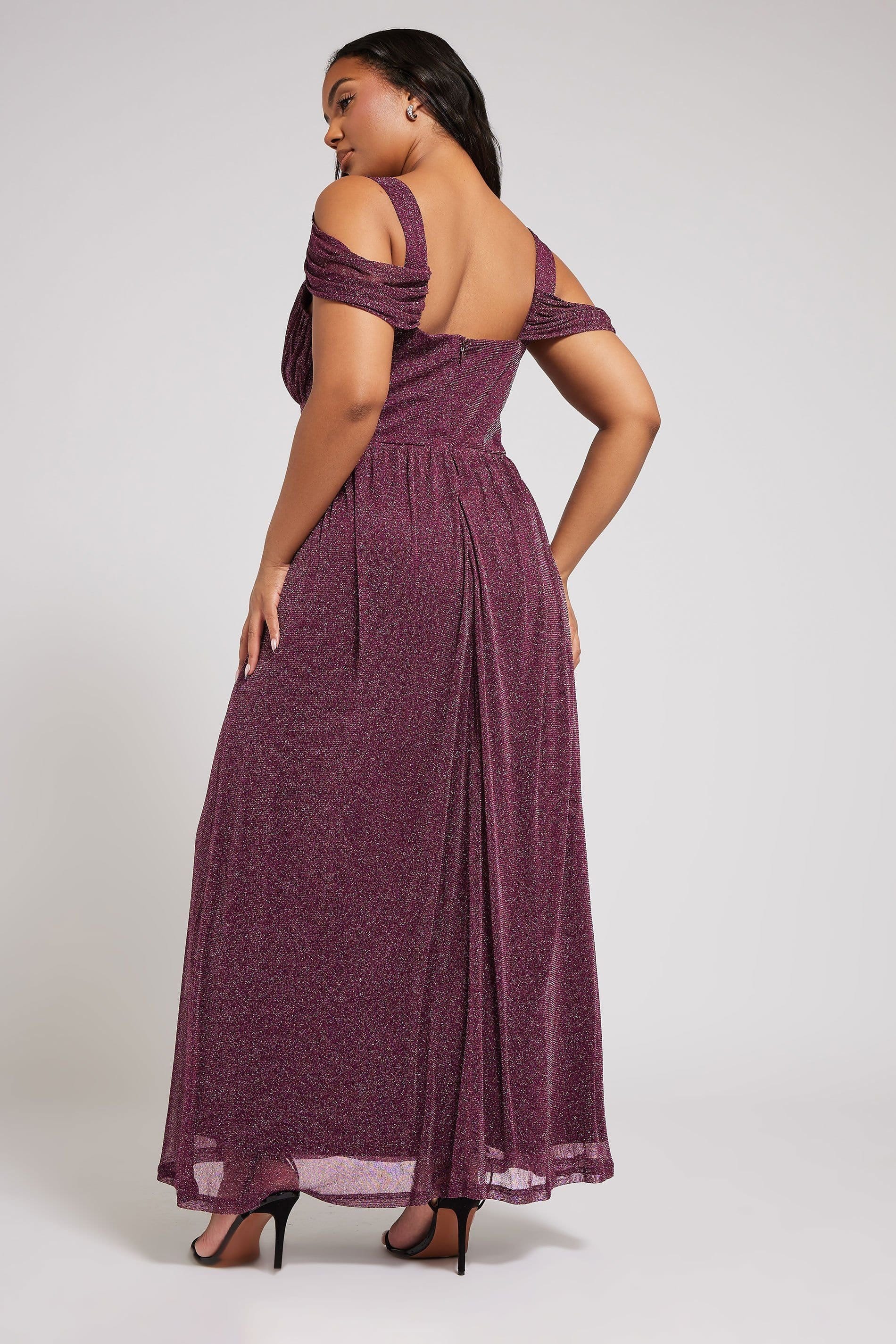 Yours Yours Women's Metallic Cold Shoulder Maxi Dress in Purple - 4