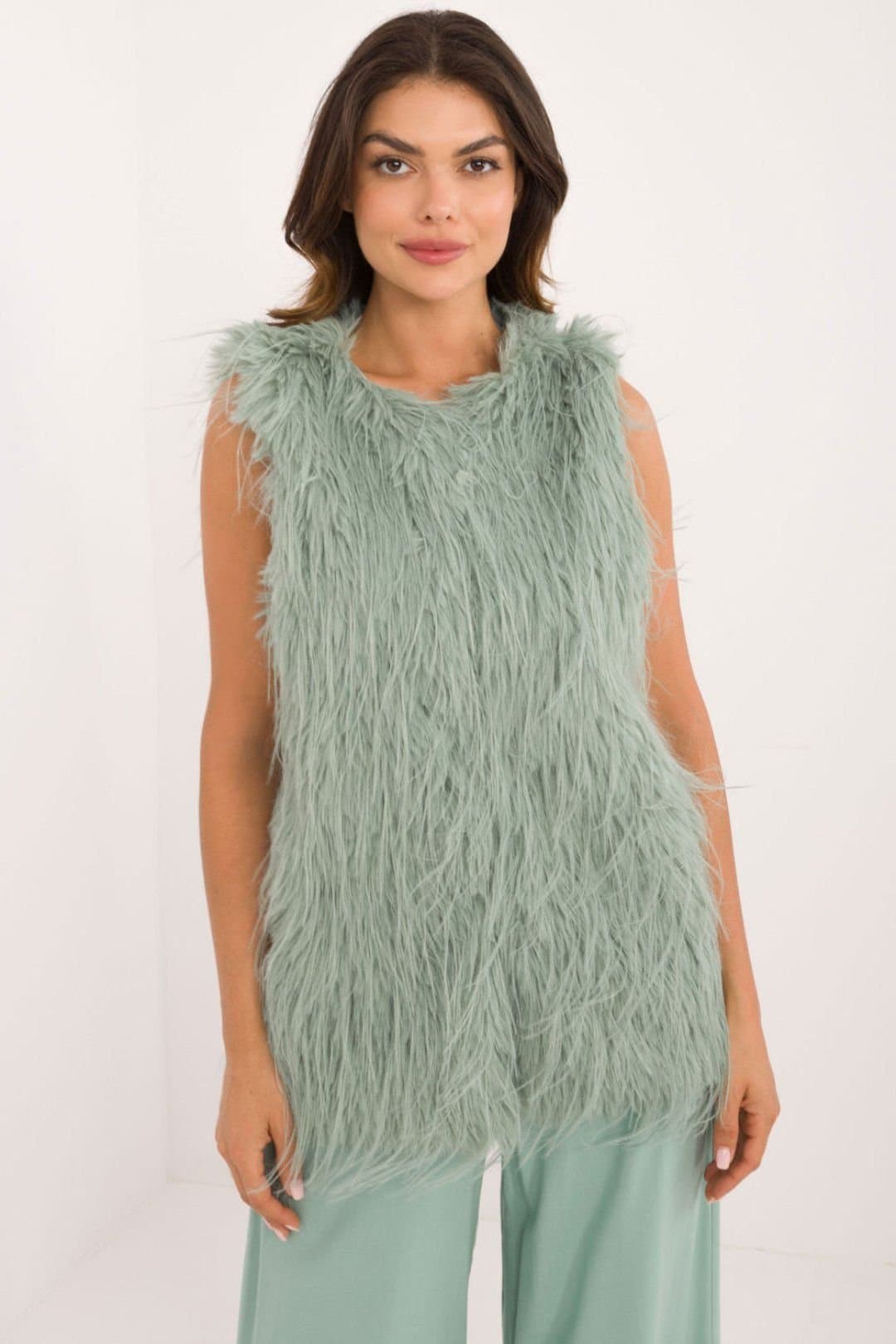 Love Lace Love Lace Women's Casual Faux Fur Polyester Vest with Hook in Green