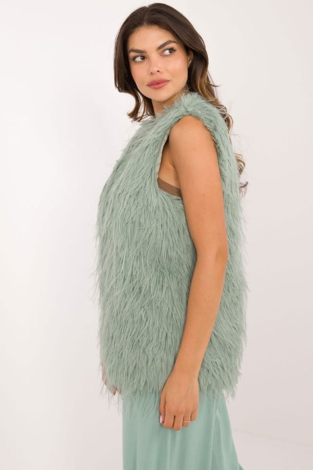 Love Lace Love Lace Women's Casual Faux Fur Polyester Vest with Hook in Green - 2