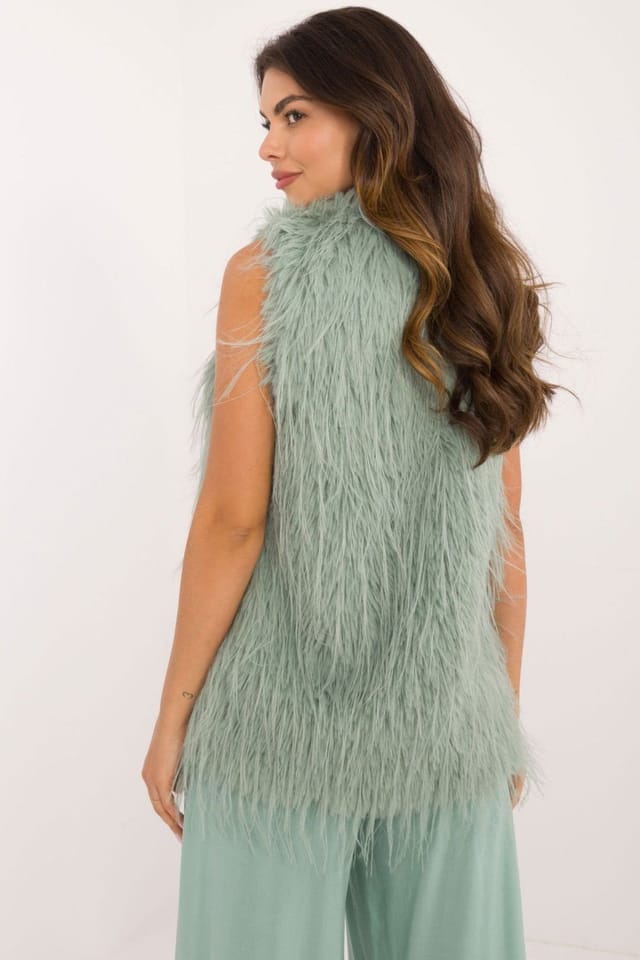 Love Lace Love Lace Women's Casual Faux Fur Polyester Vest with Hook in Green - 3