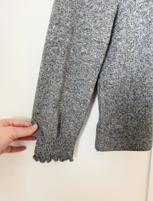 Papaya grey fleck cosy long sleeve jumper sweater with ruffle cuffed sleeves - 1