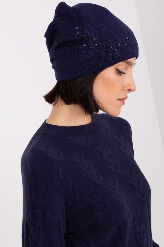 Love Lace Love Lace Women's Warm Smooth Knit Winter Beanie Hat with Side Decorative Applique in Blue - 2