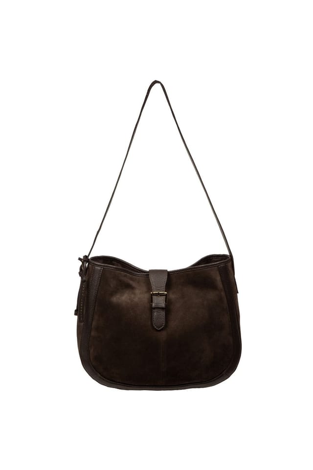 Pure Luxuries London Pure Luxuries London Women's 'Lettie' Suede & Leather Shoulder Bag in Dark Brown - 2