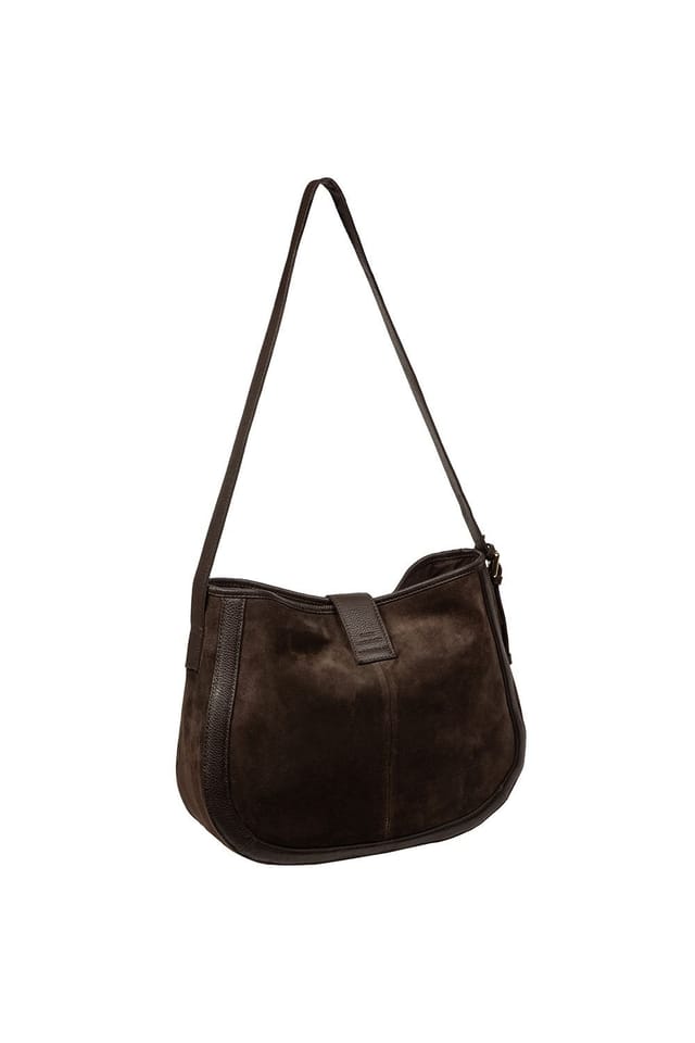 Pure Luxuries London Pure Luxuries London Women's 'Lettie' Suede & Leather Shoulder Bag in Dark Brown - 3