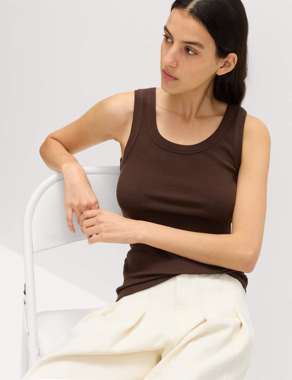 Marks & Spencer M&S Dark Chocolate Cotton Ribbed Vest Top