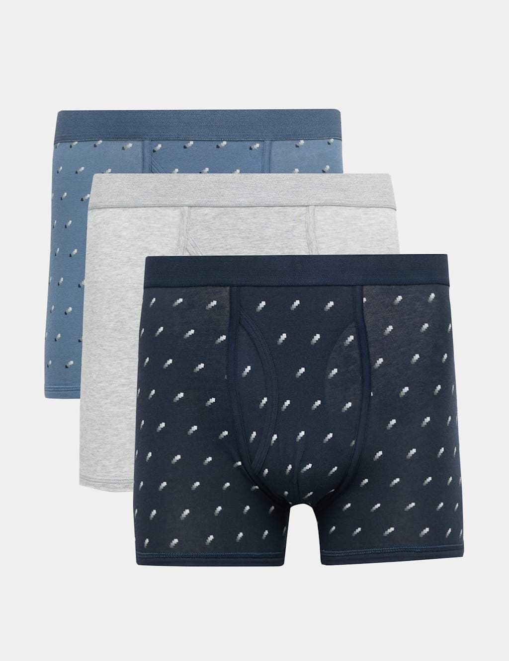 Marks & Spencer M&S 3 Pack Cotton Stretch Print Trunks Blue Mix