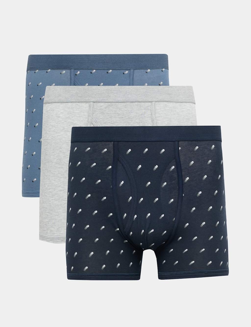 M&S 3 Pack Cotton Stretch Print Trunks Blue Mix
