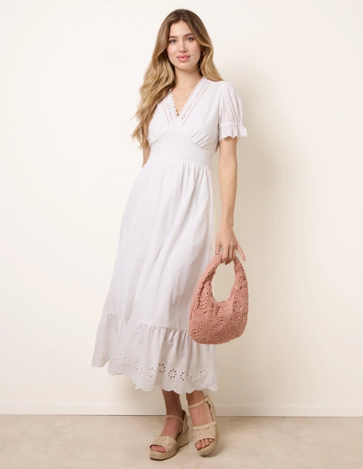 Blue Vanilla Embroidery Detail V-Neck Dress