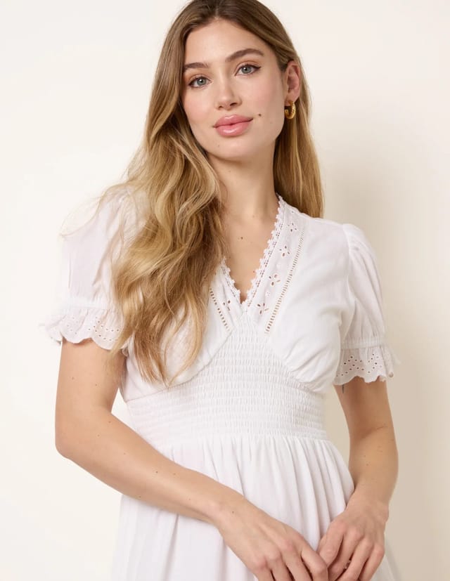 Blue Vanilla Embroidery Detail V-Neck Dress - 3