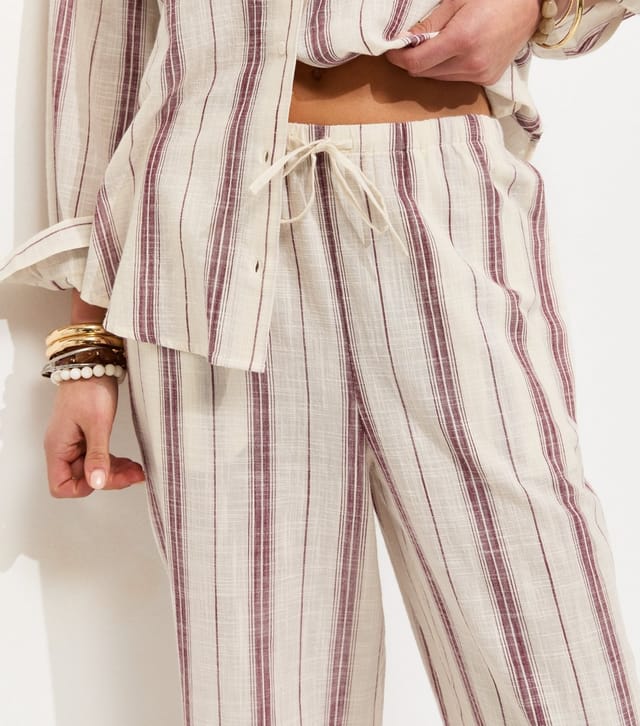 New Look Women's Pink Cotton Striped Wide Leg Trousers New Look - 2